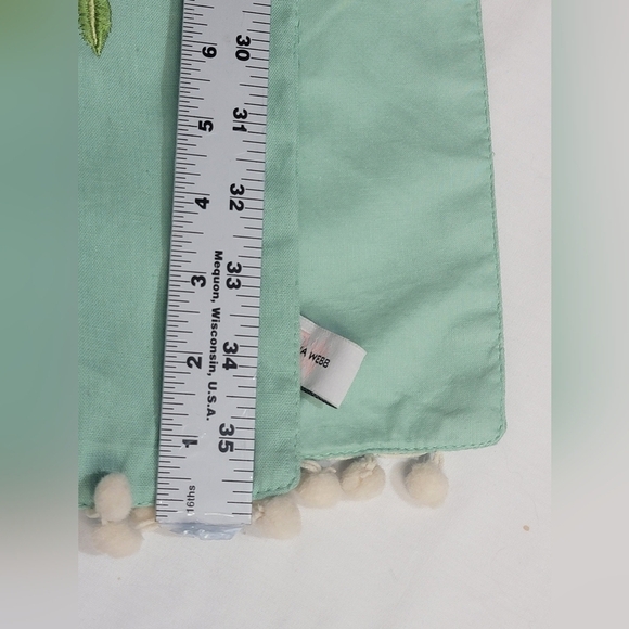 Tabitha Webb Bunny Knotted Embroidered FloralTable Runner 16" x 72" pom pom trim - Picture 3 of 7